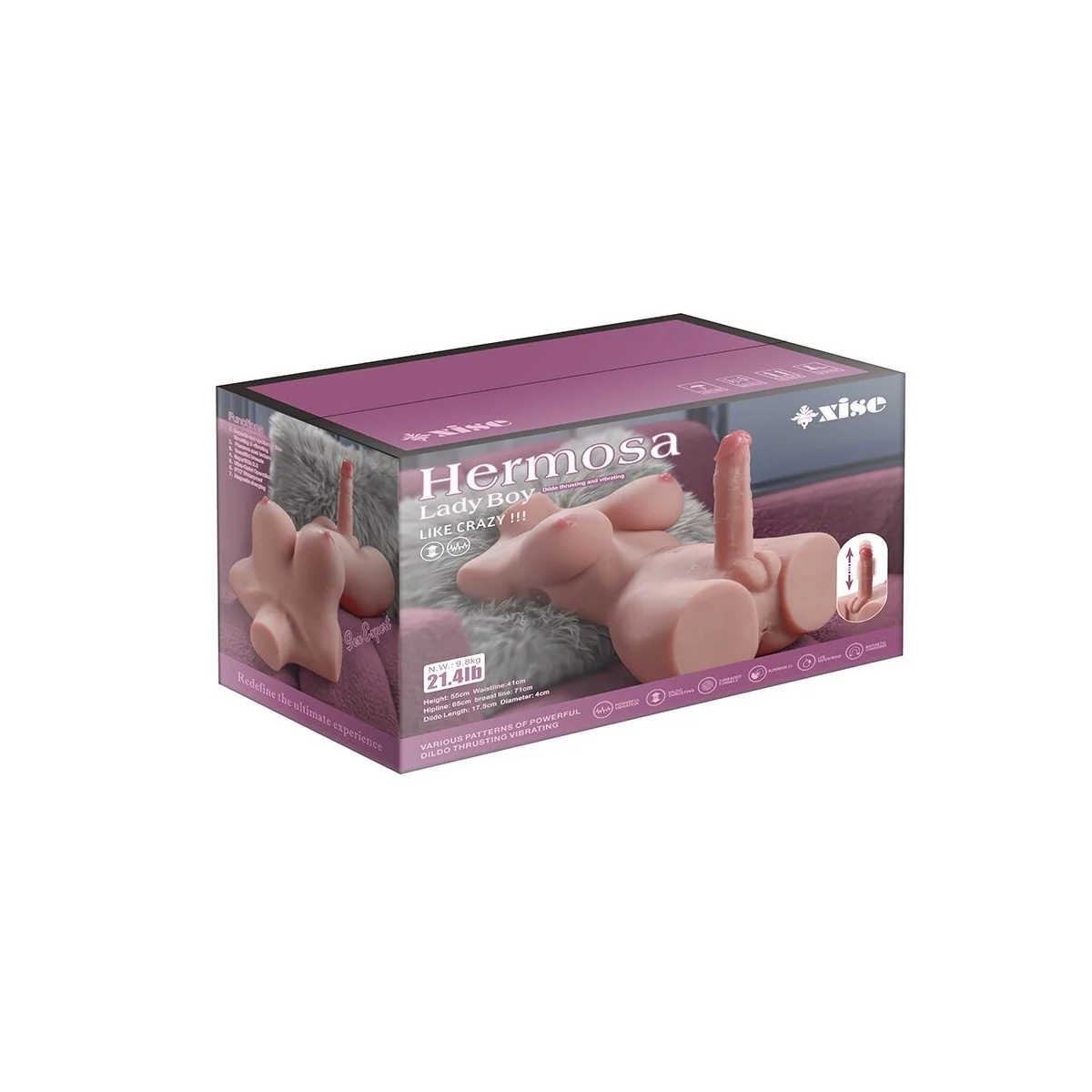 WUNDERSCHÖNER LADYBOY-TORSO MIT DILDO MIT VIBRATIONS- UND STOSSFUNKTION, 49 CM VON XISE