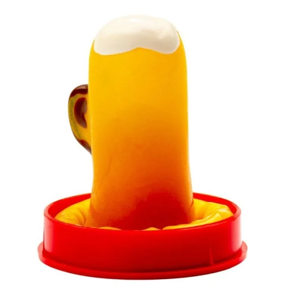 HANDBEMALTES KONDOM EIN GLAS BIER VON KONDOMERIE