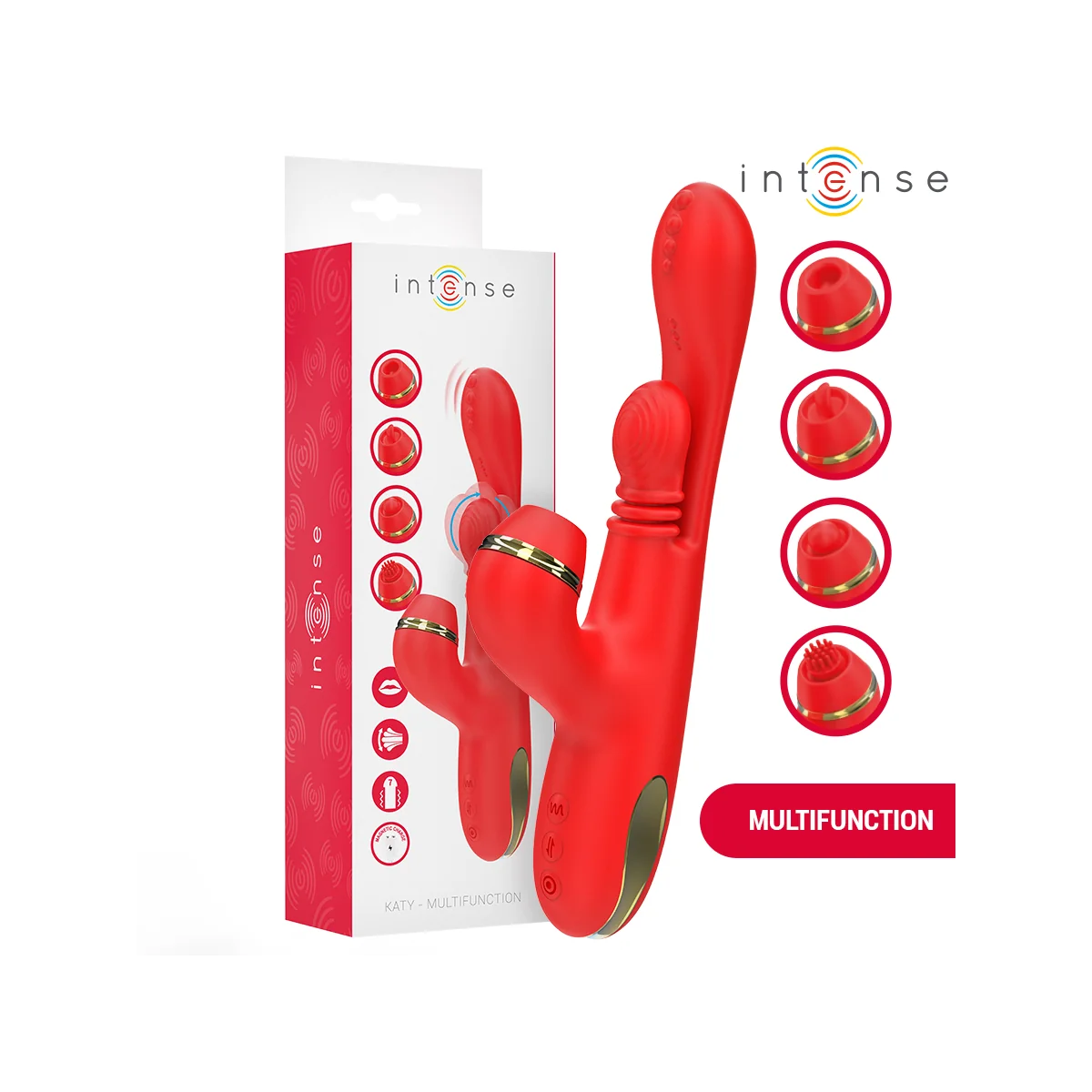 KATY MULTIFUNKTIONS-KLITORIS-STIMULATOR 4 AUSTAUSCHBARE KÖPFE ROT VON INTENSE FUN