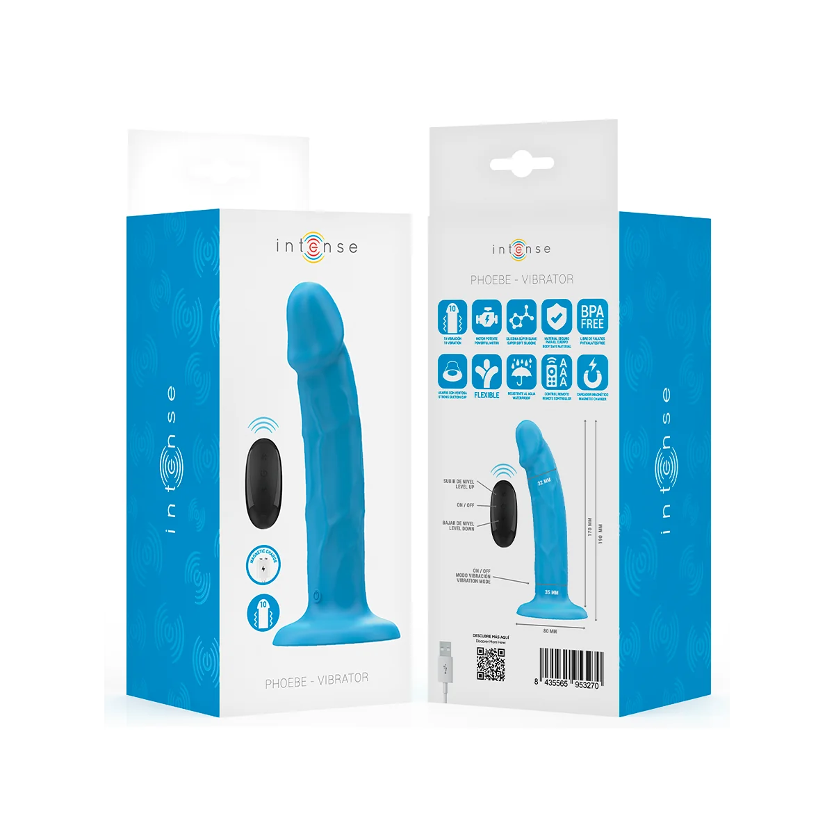 PHOEBE REALISTISCHER VIBRATOR 10 VIBRATIONEN BLAUE MIT FERNBEDIENUNG VON INTENSE FUN