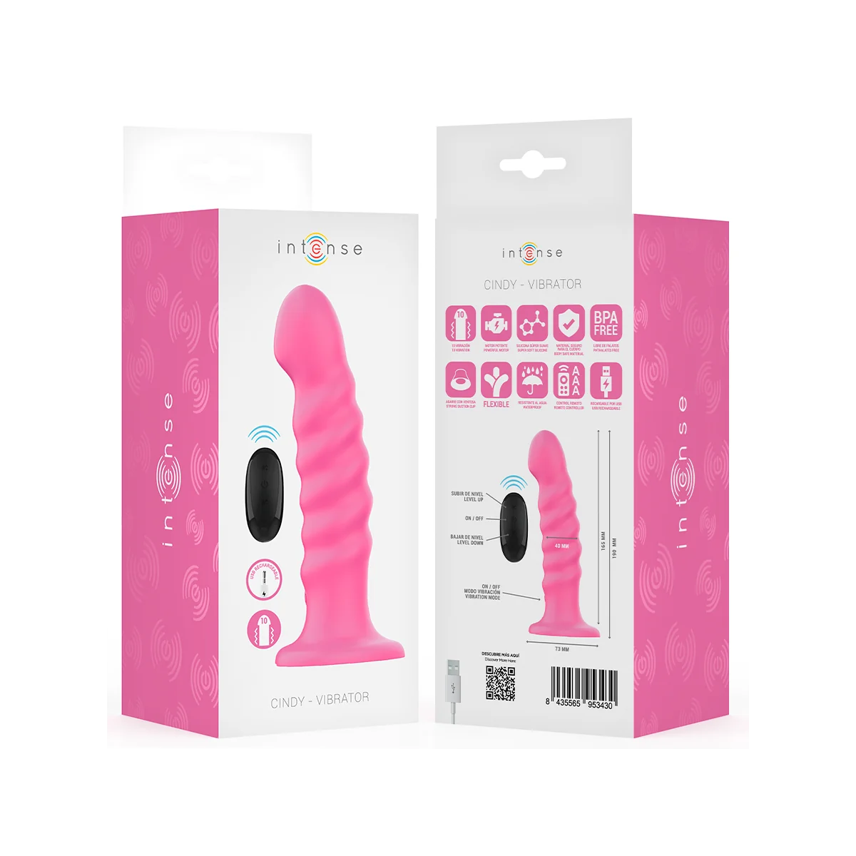 CINDY VIBRATOR GRÖSSE L SPIRALENDESIGN 10 VIBRATIONEN ROSA MIT FERNBEDIENUNG VON INTENSE FUN