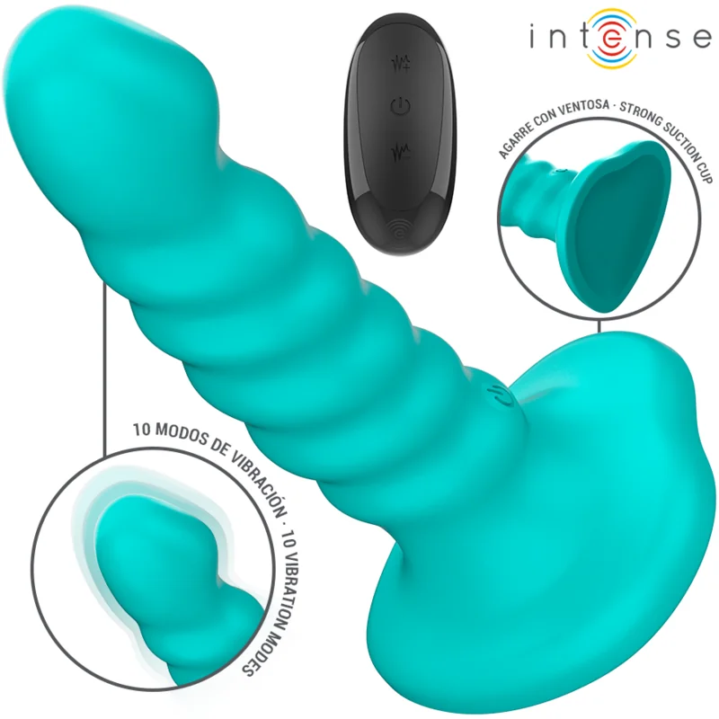BUFFY VIBRATOR GRÖSSE S SPIRALE DESIGN 10 VIBRATIONEN BLAU MIT FERNBEDIENUNG VON INTENSE FUN 2