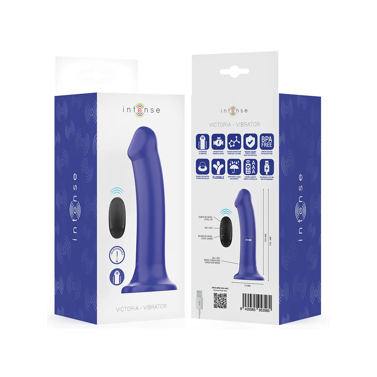 VICTORIA VIBRATOR MIT SAUGNAPF 10 VIBRATIONEN DUNKELBLAU MIT FERNBEDIENUNG VON INTENSE FUN