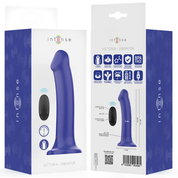 VICTORIA VIBRATOR MIT SAUGNAPF 10 VIBRATIONEN DUNKELBLAU MIT FERNBEDIENUNG VON INTENSE FUN