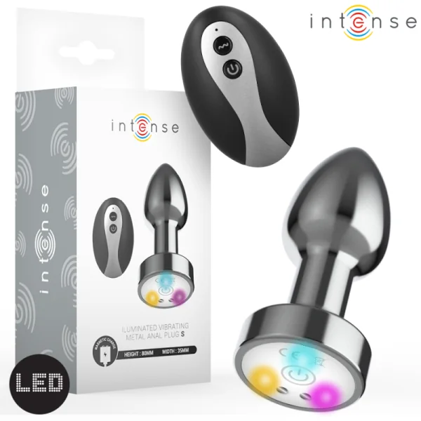 VIBRIERENDER ANALPLUG AUS METALL MIT LED-LEUCHTEN UND MIT FERNBEDIENUNG - GRÖSSE S VON INTENSE ANAL TOYS
