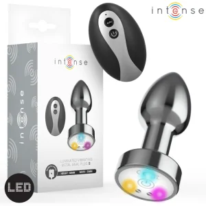 VIBRIERENDER ANALPLUG AUS METALL MIT LED-LEUCHTEN UND MIT FERNBEDIENUNG - GRÖSSE S VON INTENSE ANAL TOYS