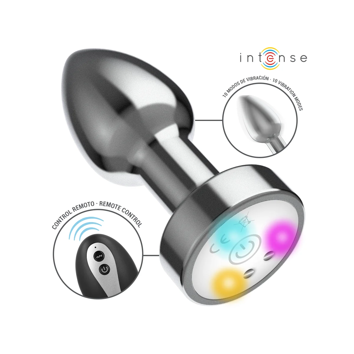 VIBRIERENDER ANALPLUG AUS METALL MIT LED-LEUCHTEN UND MIT FERNBEDIENUNG - GRÖSSE S VON INTENSE ANAL TOYS