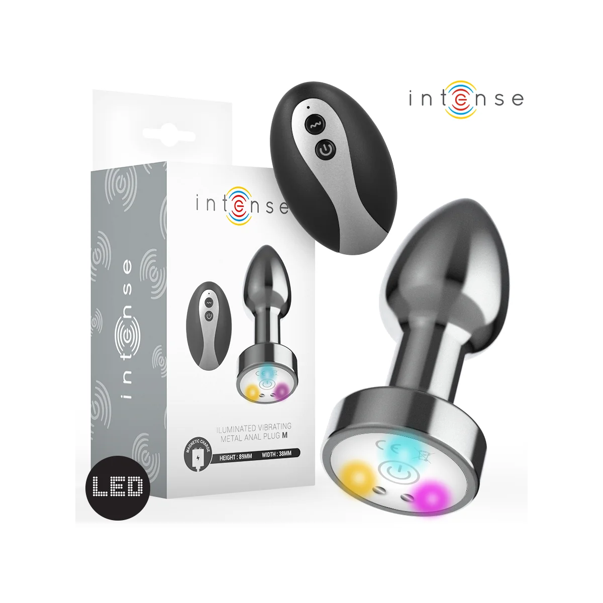 VIBRIERENDER ANALPLUG AUS METALL MIT LED-LEUCHTEN UND MIT FERNBEDIENUNG - GRÖSSE M VON INTENSE ANAL TOYS