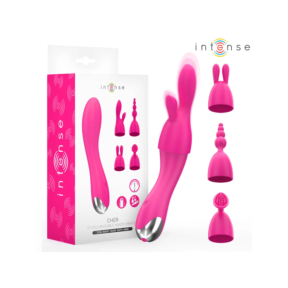 CHER VIBRATOR MIT 20 MUSTER UND AUSTAUSCHBAREN AUFSÄTZEN VON INTENSE FUN