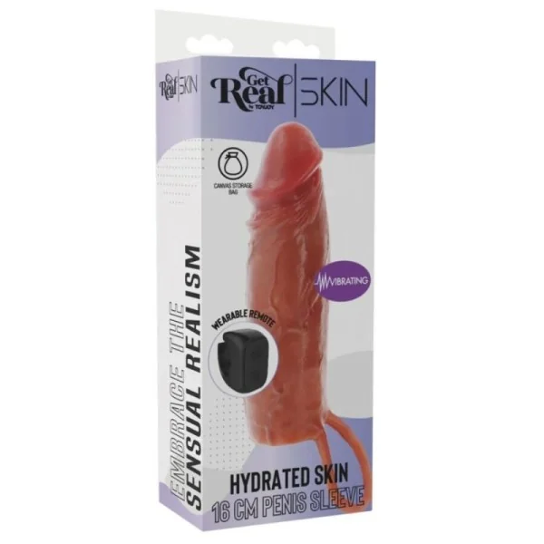 FEUCHTIGKEITSSPENDENDE SILIKON-VIBRATIONS-PENISHÜLLE IN KARAMELL, 16 CM VON GET REAL