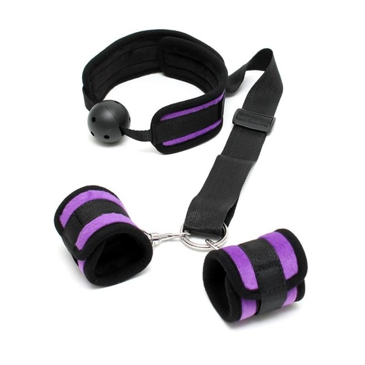 Mundknebel-Set mit Manschetten Lila von Bondage Play | Fesselliebe.de