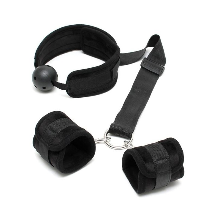Mundknebel-Set mit Manschetten Schwarz von Bondage Play | Fesselliebe.de