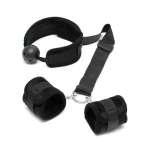 Mundknebel-Set mit Manschetten Schwarz von Bondage Play