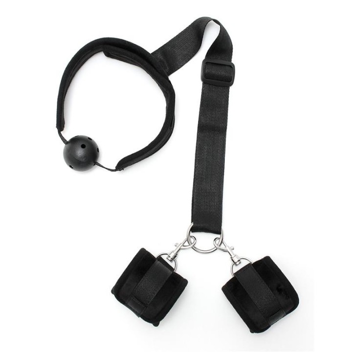 Mundknebel-Set mit Manschetten Schwarz von Bondage Play | Fesselliebe.de