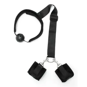 Mundknebel-Set mit Manschetten Schwarz von Bondage Play