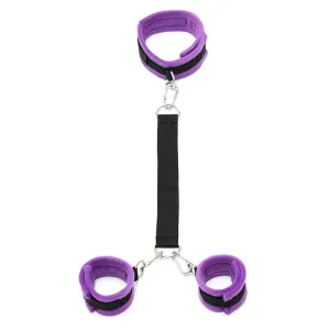 Handschellen mit Halsband und Leine Verstellbar Lila von Bondage Play