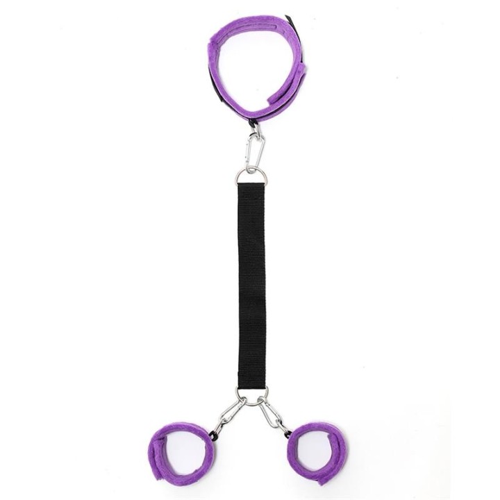 Handschellen mit Halsband und Leine Verstellbar Lila von Bondage Play | Fesselliebe.de