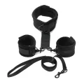 Handschellen mit Halsband und Leine Verstellbar Schwarz von Bondage Play