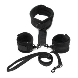 Handschellen mit Halsband und Leine Verstellbar Schwarz von Bondage Play | Fesselliebe.de