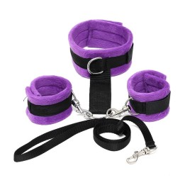 Handschellen Zum Halsband mit Leine, Verstellbar und Abnehmbar, Lila von Bondage Play | Fesselliebe.de