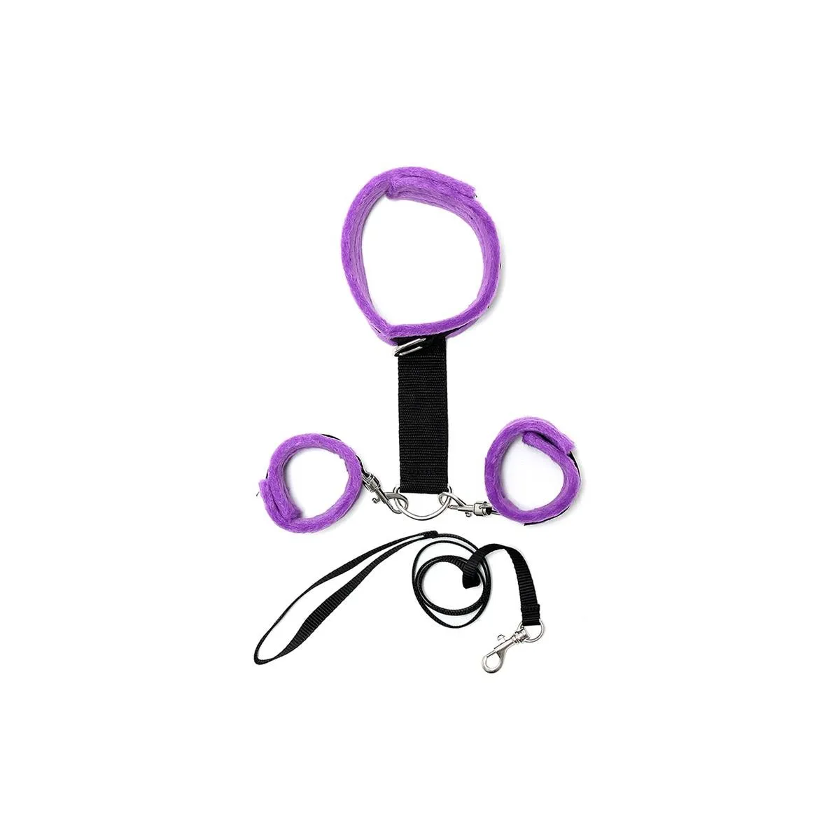 Handschellen Zum Halsband mit Leine, Verstellbar und Abnehmbar, Lila von Bondage Play | Fesselliebe.de