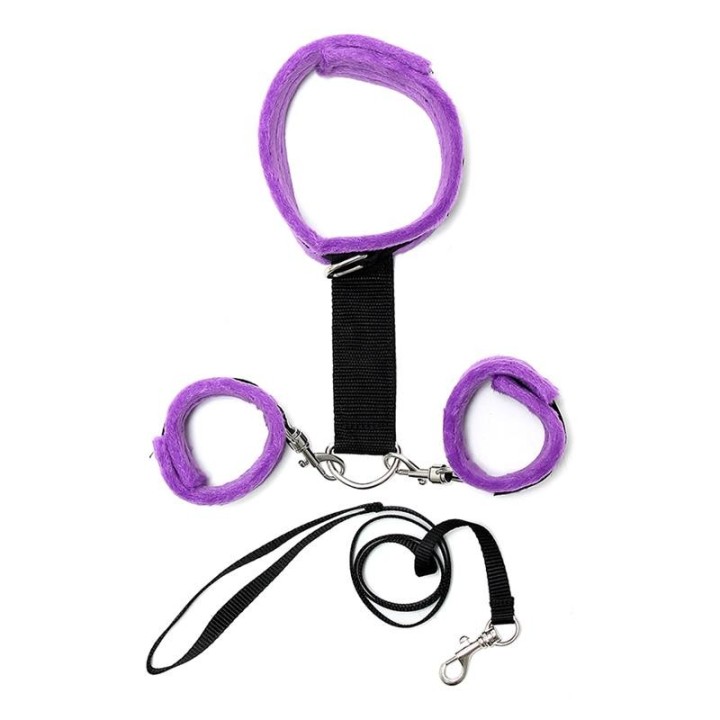 Handschellen Zum Halsband mit Leine, Verstellbar und Abnehmbar, Lila von Bondage Play | Fesselliebe.de