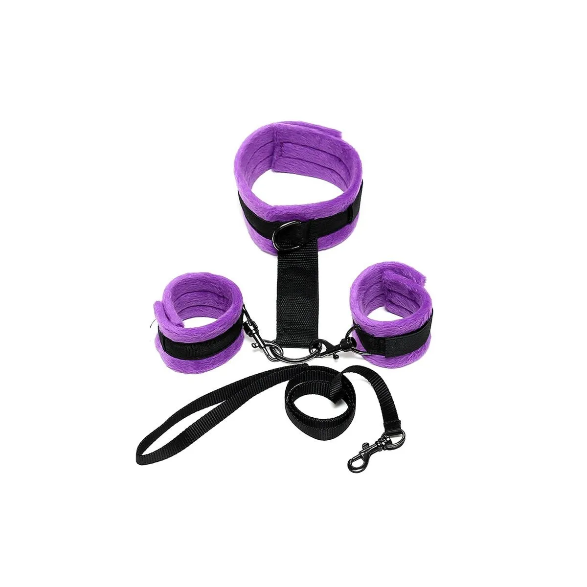 Handschellen Zum Halsband mit Leine, Verstellbar und Abnehmbar, Lila von Bondage Play | Fesselliebe.de