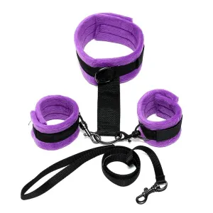 Handschellen Zum Halsband mit Leine, Verstellbar und Abnehmbar, Lila von Bondage Play