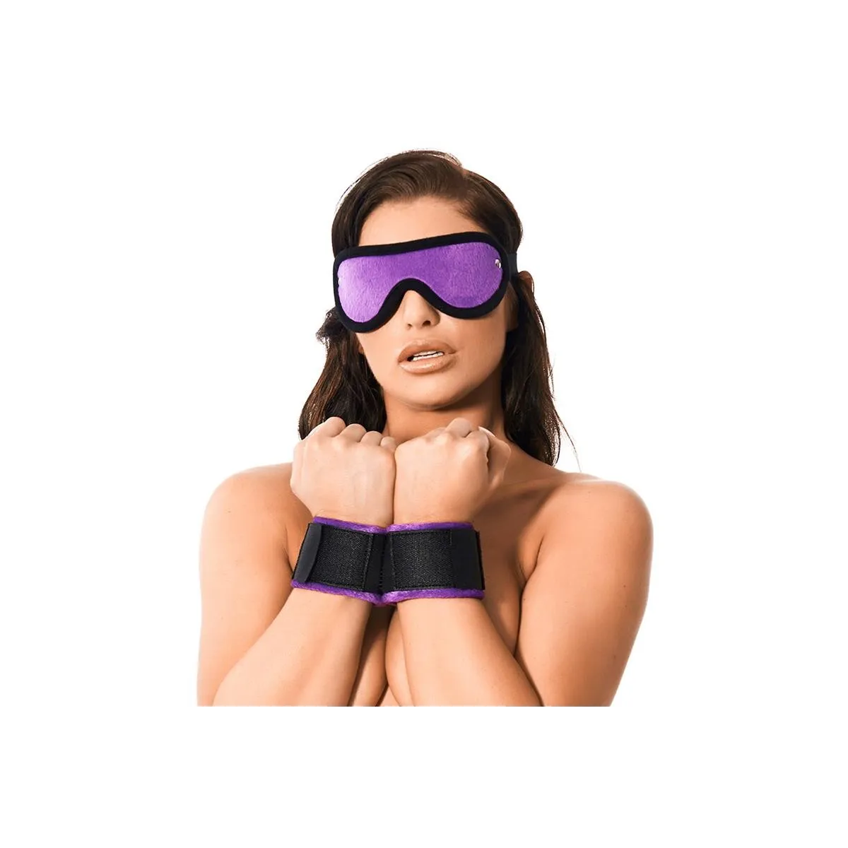 Handschellen mit Maske Verstellbar Lila von Bondage Play | Fesselliebe.de