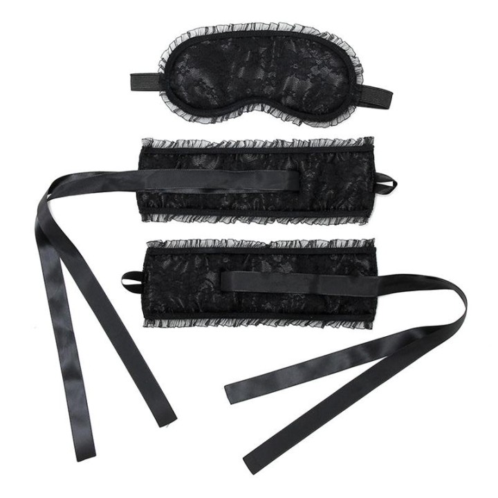 Bondage-Handschellen Im Satin-Look mit Maske Schwarz von Bondage Play | Fesselliebe.de