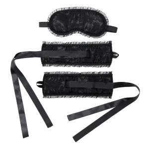 Bondage-Handschellen Im Satin-Look mit Maske Schwarz von Bondage Play | Fesselliebe.de