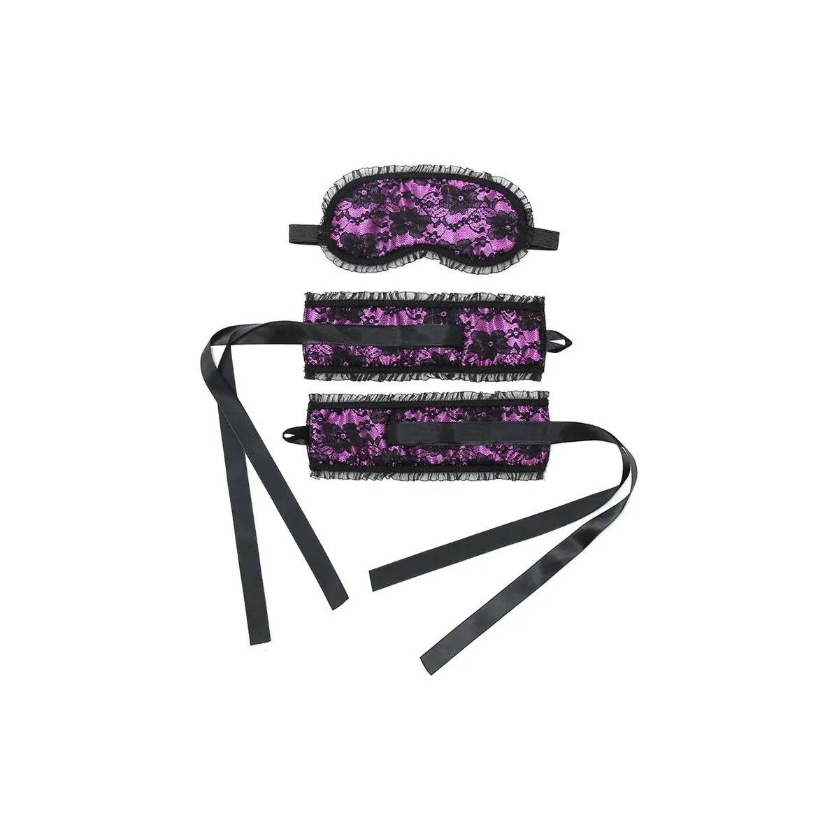 Bondage-Handschellen Im Satin-Look mit Maske Lila von Bondage Play | Fesselliebe.de