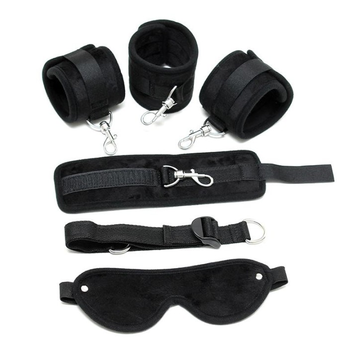 Hand- bis Fussfesseln mit Maske Verstellbar Schwarz von Bondage Play | Fesselliebe.de