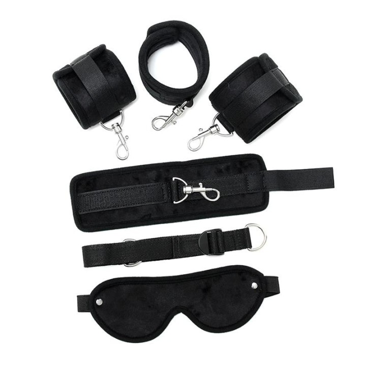 Hand- bis Fussfesseln mit Maske Verstellbar Schwarz von Bondage Play | Fesselliebe.de