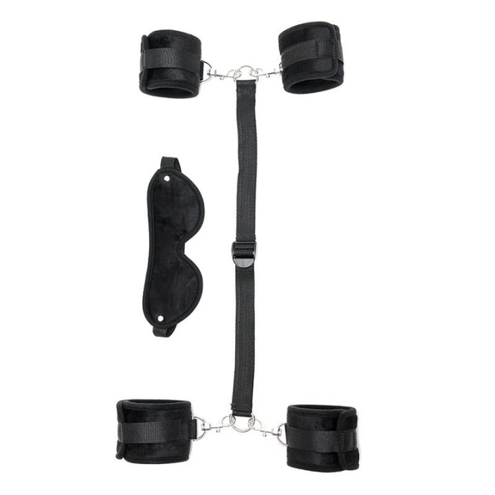 Hand- bis Fussfesseln mit Maske Verstellbar Schwarz von Bondage Play | Fesselliebe.de