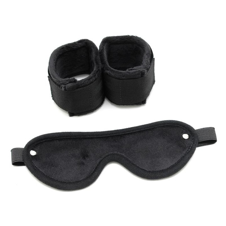Handschellen mit Maske Verstellbar Schwarz von Bondage Play | Fesselliebe.de