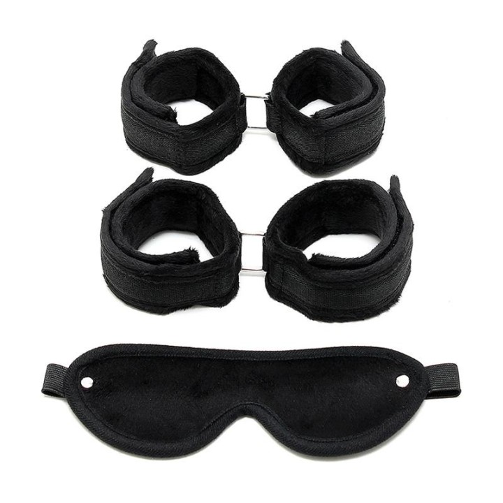 Handschellen, Fussfesseln und Maske Schwarz von Bondage Play | Fesselliebe.de