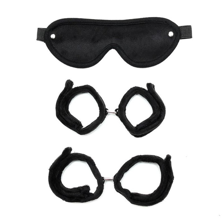 Handschellen, Fussfesseln und Maske Schwarz von Bondage Play | Fesselliebe.de