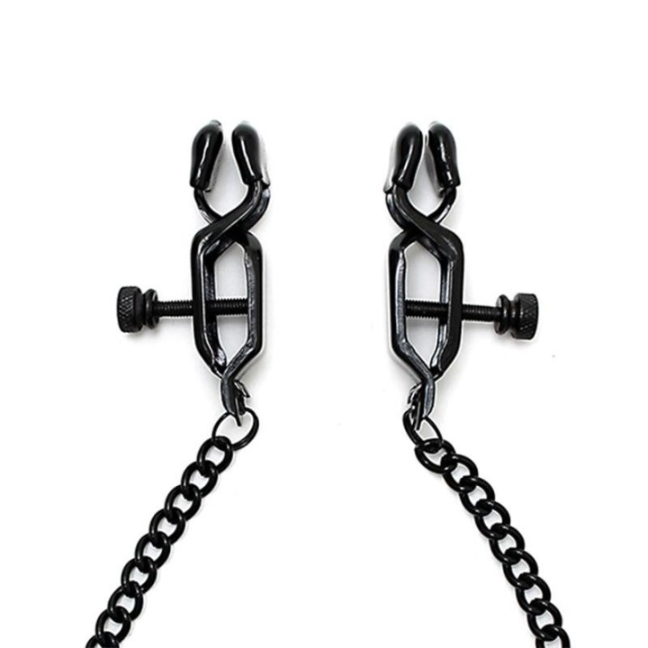 Verstellbare Nippelklemmen mit Schwarzer Kette von Bondage Play | Fesselliebe.de