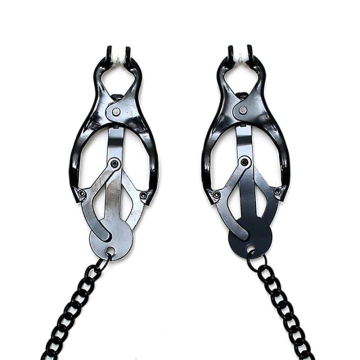 Verstellbare Nippelklemmen Im Schmetterlingsstil mit Schwarzer Kette von Bondage Play | Fesselliebe.de