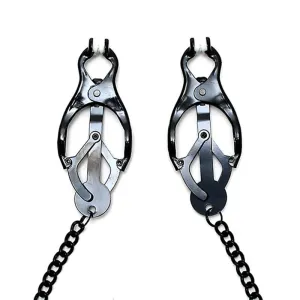 Verstellbare Nippelklemmen Im Schmetterlingsstil mit Schwarzer Kette von Bondage Play