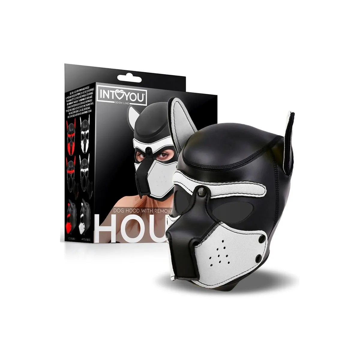 Hound Neopren-Hundekapuze mit Abnehmbarer Schnauze Weiss/Schwarz Einheitsgrösse von Intoyou BDSM Line | Fesselliebe.de