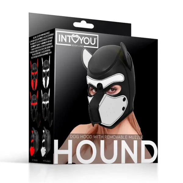 Hound Neopren-Hundekapuze mit Abnehmbarer Schnauze Weiss/Schwarz Einheitsgrösse von Intoyou BDSM Line | Fesselliebe.de