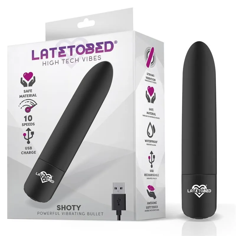 Shoty Vibrierender Bullet, Usb, 10 Geschwindigkeiten, Leistungsstarker Motor, Schwarz von Latetobed | Fesselliebe.de