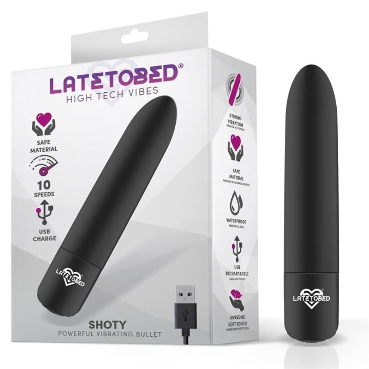 Shoty Vibrierender Bullet, Usb, 10 Geschwindigkeiten, Leistungsstarker Motor, Schwarz von Latetobed | Fesselliebe.de