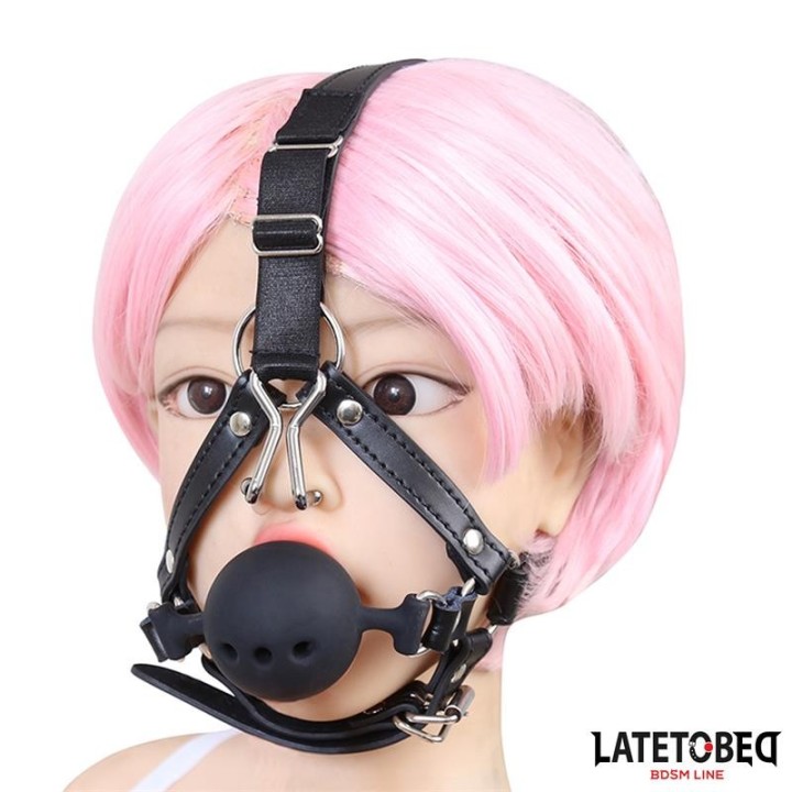 Kopfgeschirr mit Ballknebel und Nasenhaken von Latetobed BDSM Line | Fesselliebe.de