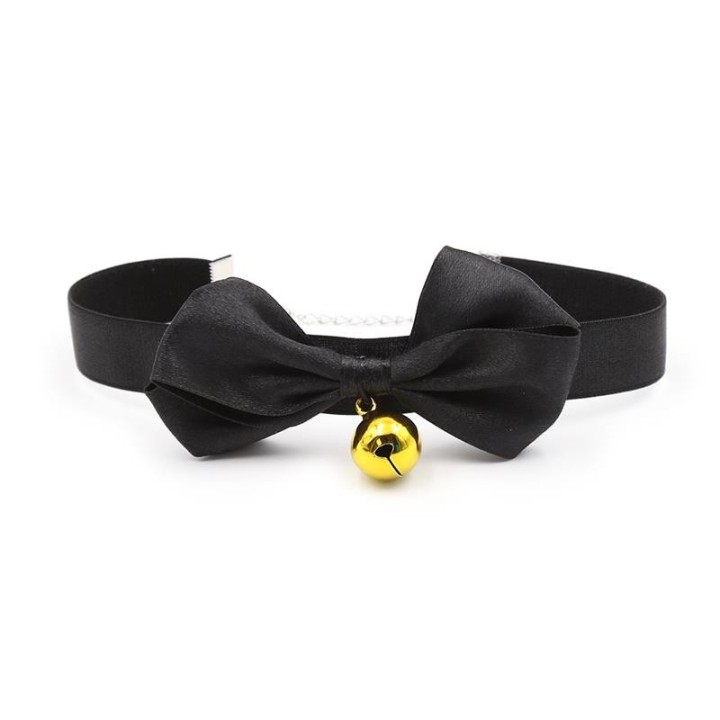 Halsband mit Schleife und Glocke 36 cm Grösse L Schwarz von Latetobed BDSM Line | Fesselliebe.de