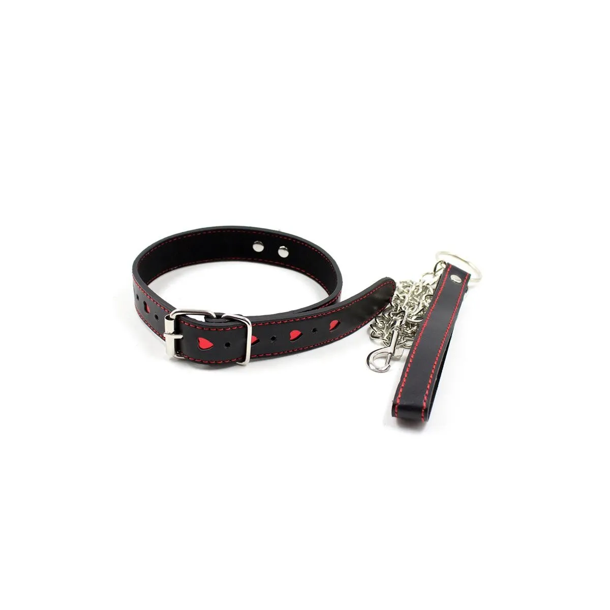 Halsband mit Metallleine, Schwarz/Rot von Latetobed BDSM Line | Fesselliebe.de