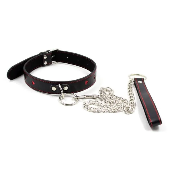 Halsband mit Metallleine, Schwarz/Rot von Latetobed BDSM Line | Fesselliebe.de