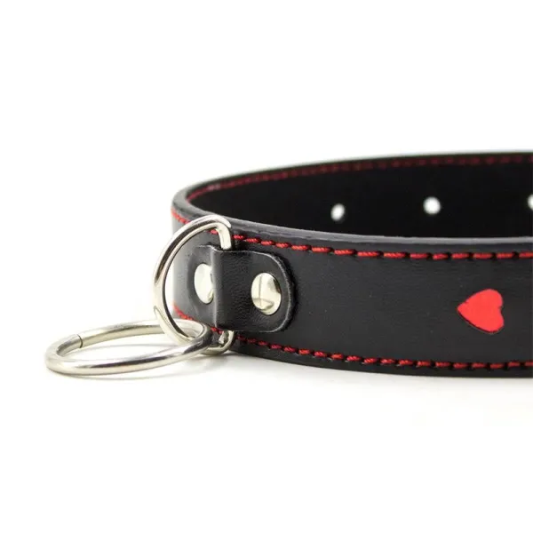 Halsband mit Metallleine, Schwarz/Rot von Latetobed BDSM Line | Fesselliebe.de